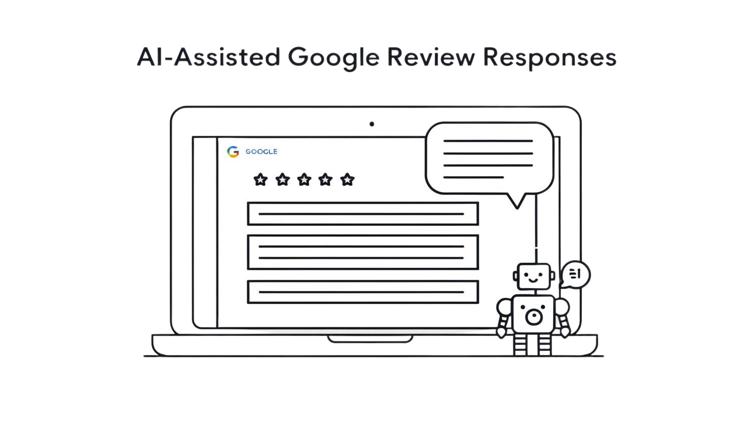 AIを活用したGoogle口コミ返信機能を説明するシンプルなイラスト