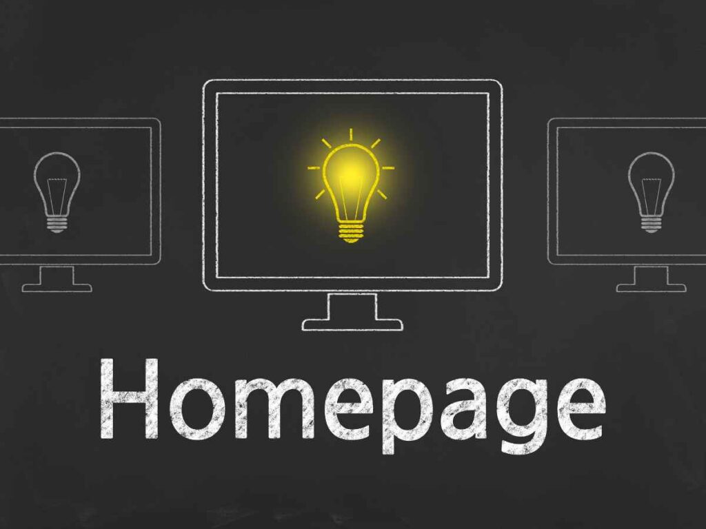 パソコン画面に電球のイラストが描かれたホームページの概念図