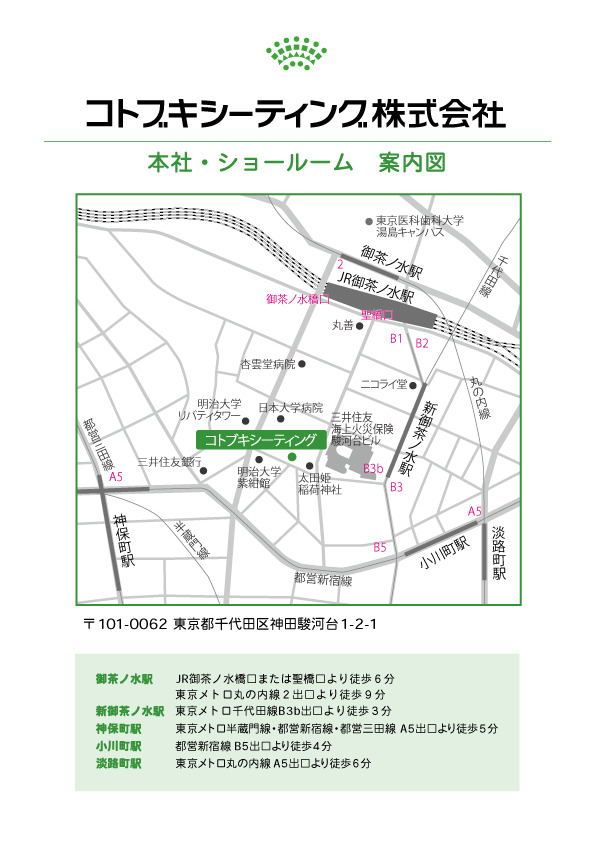 御茶ノ水駅からコトブキシーティングへの案内図